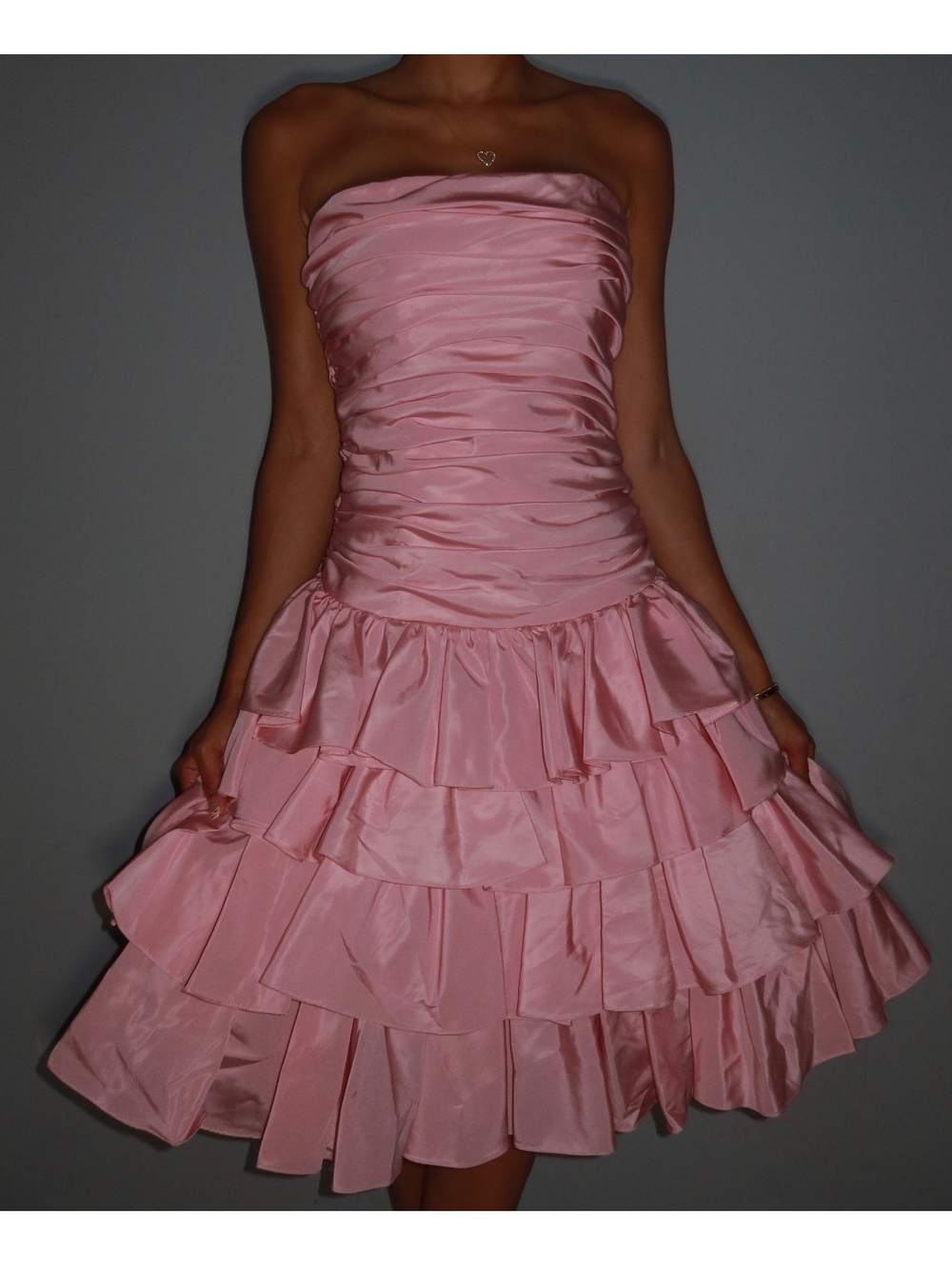 Vintage 80s Pink Ruffle Strapless Prom Party Dress